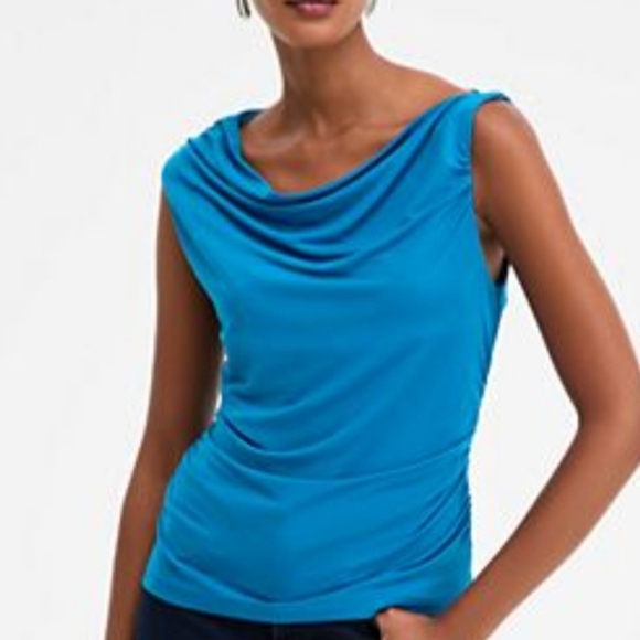 Grace Tops - Grace Women's Turquoise Draped Neckline Sleeveless Top ~ Size Medium